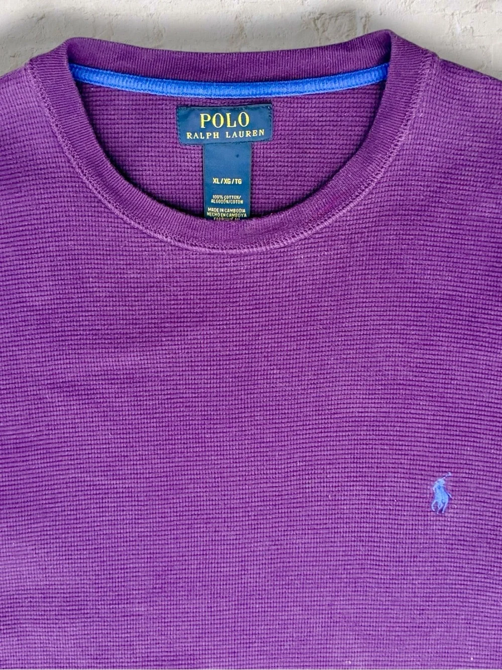 Polo Ralph Lauren XL Purple Waffle Knit Thermal Shirt Long Sleeve Pony Logo